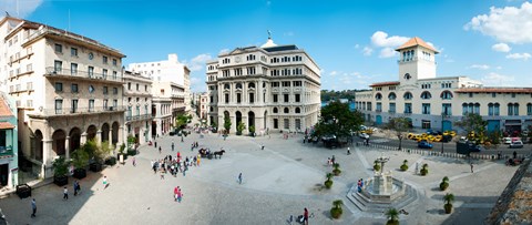 Framed Town Square, Plaza De San Francisco, Old Havana, Havana, Cuba Print