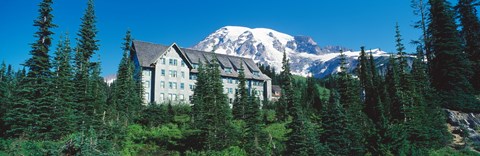 Framed Lodge on a hill, Paradise Lodge, Mt Rainier National Park, Washington State, USA Print