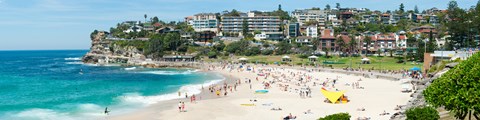 Framed Houses on the coast, Bronte Beach, Sydney, New South Wales, Australia Print