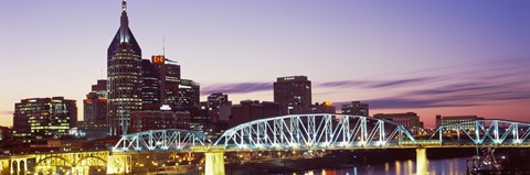 Framed Skylines and Shelby Street Bridge at dusk, Nashville, Tennessee, USA 2013 Print