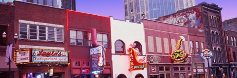 Framed Neon signs on buildings, Nashville, Tennessee Print