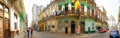 Framed Buildings along a street, Havana, Cuba Print