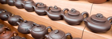 Framed Display of Chinese teapots, Chinatown, Singapore Print