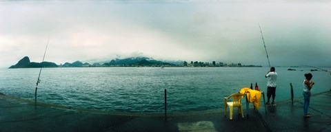 Framed People fishing, Guanabara Bay, Niteroi, Rio de Janeiro, Brazil Print