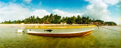 Framed Small wooden boat moored on the beach, Morro De Sao Paulo, Tinhare, Cairu, Bahia, Brazil Print