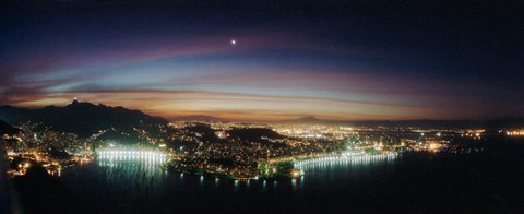 Framed Rio de Janeiro lit up at night viewed from Sugarloaf Mountain, Brazil Print