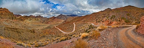 Framed Road passing through landscape, Titus Canyon Road, Death Valley, Death Valley National Park, California, USA Print