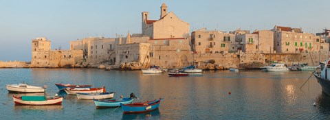 Framed Buildings at the waterfront with boats at harbor, Giovinazzo, Puglia, Italy Print