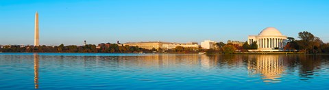 Framed Jefferson Memorial and Washington Monument at dusk, Tidal Basin, Washington DC, USA Print