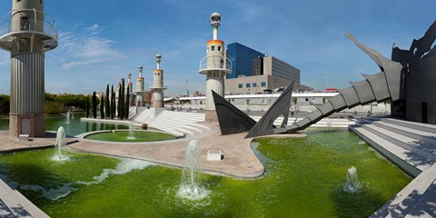 Framed Fountains in Spain Industrial Park, Barcelona, Catalonia, Spain Print