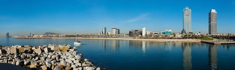 Framed City view from Port Olimpic, Barcelona, Catalonia, Spain Print