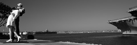 Framed Kiss between a sailor and a nurse sculpture, San Diego Aircraft Carrier Museum, San Diego, California, USA Print