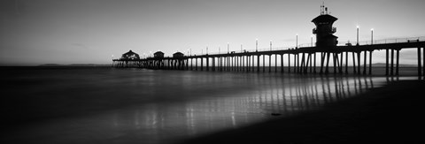 Framed Pier in the sea, Huntington Beach Pier, Huntington Beach, Orange County, California (black and white) Print