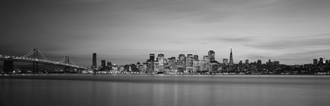 Framed Bay Bridge and San Francisco Bay (black &amp; white) Print