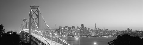 Framed Bay Bridge at Night, San Francisco (black &amp; white) Print