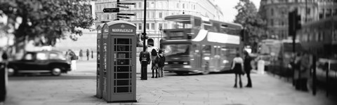 Framed Phone Box, Trafalgar Square, England (black and white) Print