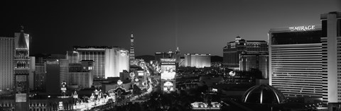 Framed Buildings Lit Up At Night, Las Vegas, Nevada, USA (black &amp; white) Print