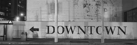Framed Downtown Sign in black and whitel, San Francisco, California Print