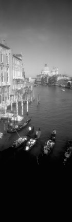 Framed Gondolas in the Grand Canal, Venice, Italy (vertical, black &amp; white) Print