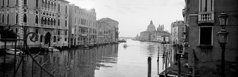 Framed Buildings along a canal, view from Ponte dell&#39;Accademia, Grand Canal, Venice, Italy (black and white) Print