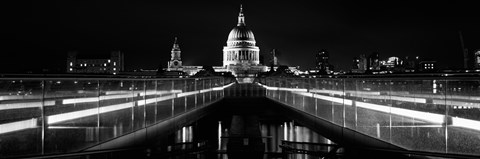 Framed Bridge lit up at night, London Millennium Footbridge, St. Paul&#39;s Cathedral, Thames River, London, England Print
