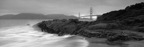 Framed Waves Breaking On Rocks, Golden Gate Bridge, Baker Beach, San Francisco, California, USA Print