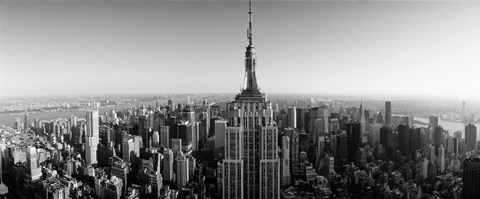 Framed Aerial view of a cityscape, Empire State Building, Manhattan, New York City, USA (black &amp; white) Print