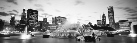 Framed Buckingham Fountain, Grant Park, Chicago, Illinois (black &amp; white) Print