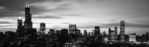Framed Skyscrapers At Dusk, Chicago, Illinois (black &amp; white) Print