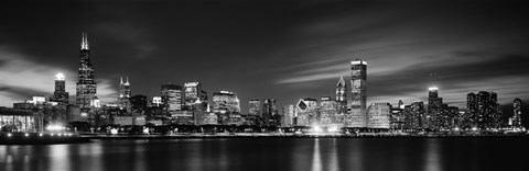 Framed Black and white view of Chicago, Illinois Print
