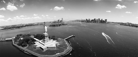 Framed Aerial View of the Statue of Liberty, New York City (black &amp; white) Print