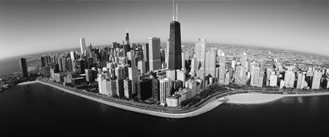 Framed Aerial view of buildings in a city, Lake Michigan, Lake Shore Drive, Chicago, Illinois, USA Print