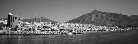 Framed Boats at a harbor, Puerto Banus, Marbella, Costa Del Sol, Andalusia, Spain Print