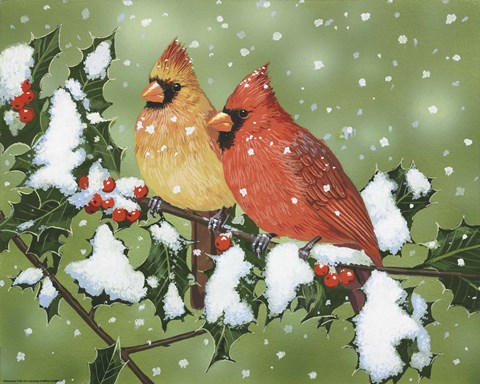Framed Wintery Cardinals Print