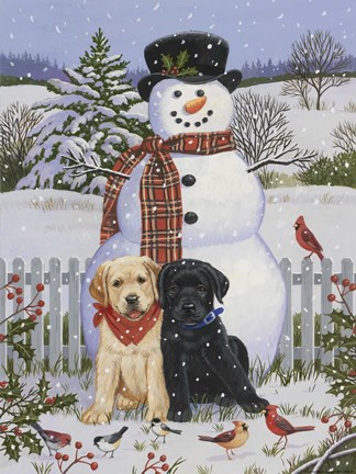 Framed Backyard Snowman with Friends Print