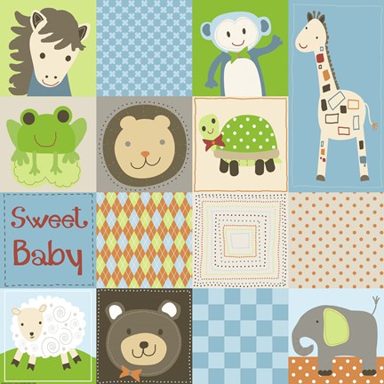 Framed Baby Boy Animal Quilt Print