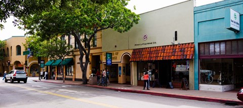 Framed Stores at the roadside, Downtown San Luis Obispo, San Luis Obispo County, California, USA Print