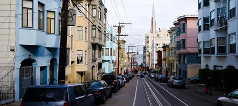 Framed Cars parked on the street, Transamerica Pyramid, Washington Street, San Francisco, California, USA Print