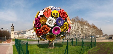 Framed Flower tree sculpture at Place Antonin Poncet, Lyon, Rhone, Rhone-Alpes, France Print