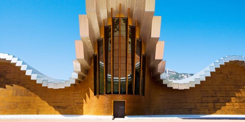 Framed Bodegas Ysios winery building, La Rioja, Spain Print