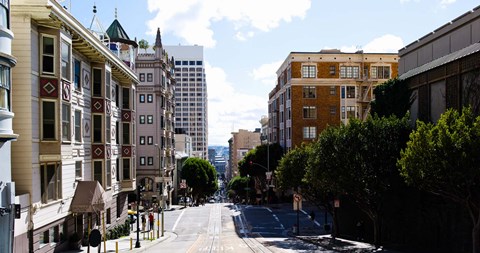 Framed Buildings on both sides of a street, Powell Street, San Francisco, California, USA Print