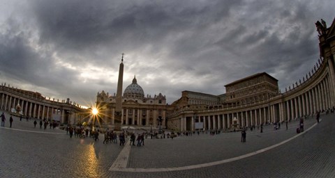 Framed Basilica in the town square at sunset, St. Peter&#39;s Basilica, St. Peter&#39;s Square, Vatican City Print