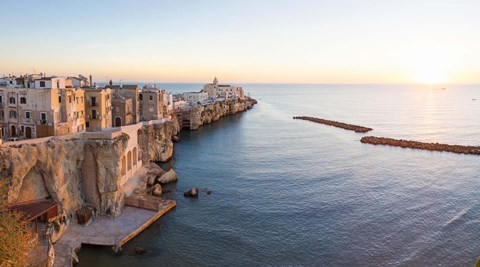 Framed Town at the waterfront, Vieste, Gargano, Foggia Province, Puglia, Italy Print