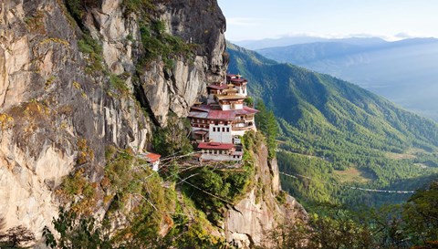 Framed Monastery on mountain, Taktsang Monastery, Paro Valley, Paro District, Bhutan Print