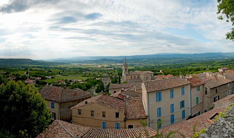 Framed Clouds over a town, Place du Terrail, Bonnieux, Vaucluse, Provence-Alpes-Cote d&#39;Azur, France Print