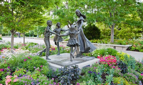Framed Bronze statue of mother and children, Temple Square, Salt Lake City, Utah, USA Print