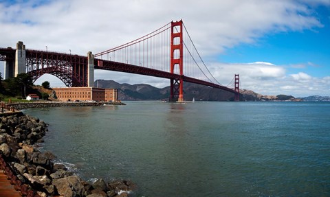 Framed Golden Gate Bridge viewed from Marine Drive at Fort Point Historic Site, San Francisco Bay, San Francisco, California, USA Print