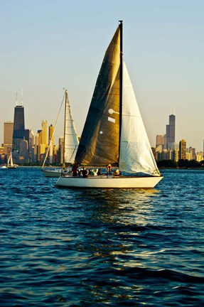 Framed Sailboat in a lake, Lake Michigan, Chicago, Cook County, Illinois, USA Print