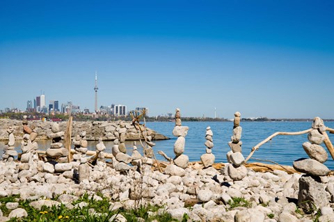 Framed Rock stacks with skylines in the background, Toronto, Ontario, Canada 2013 Print