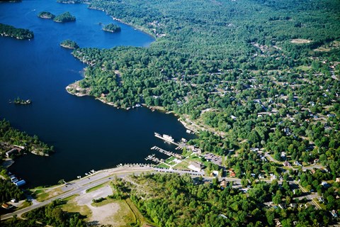 Framed Aerial view of a bay, Gravenhurst Bay, Gravenhurst, Ontario, Canada Print